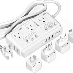 220V to 110V Voltage Converter, TESSAN Universal Travel Adapter with 4 USB Charger (1 USB C), 3 AC Sockets and EU/UK/AU/IT Plug Power Adaptor, Step Down Transformer Outlet Converters for International