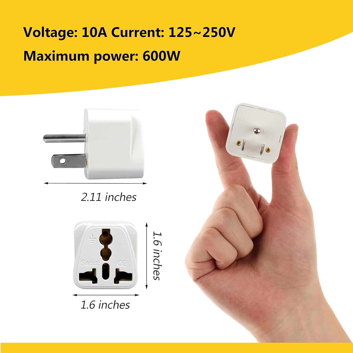 4 Pack Universal Adapter, Europe to US Plug Travel Adapters (White) - Image 2