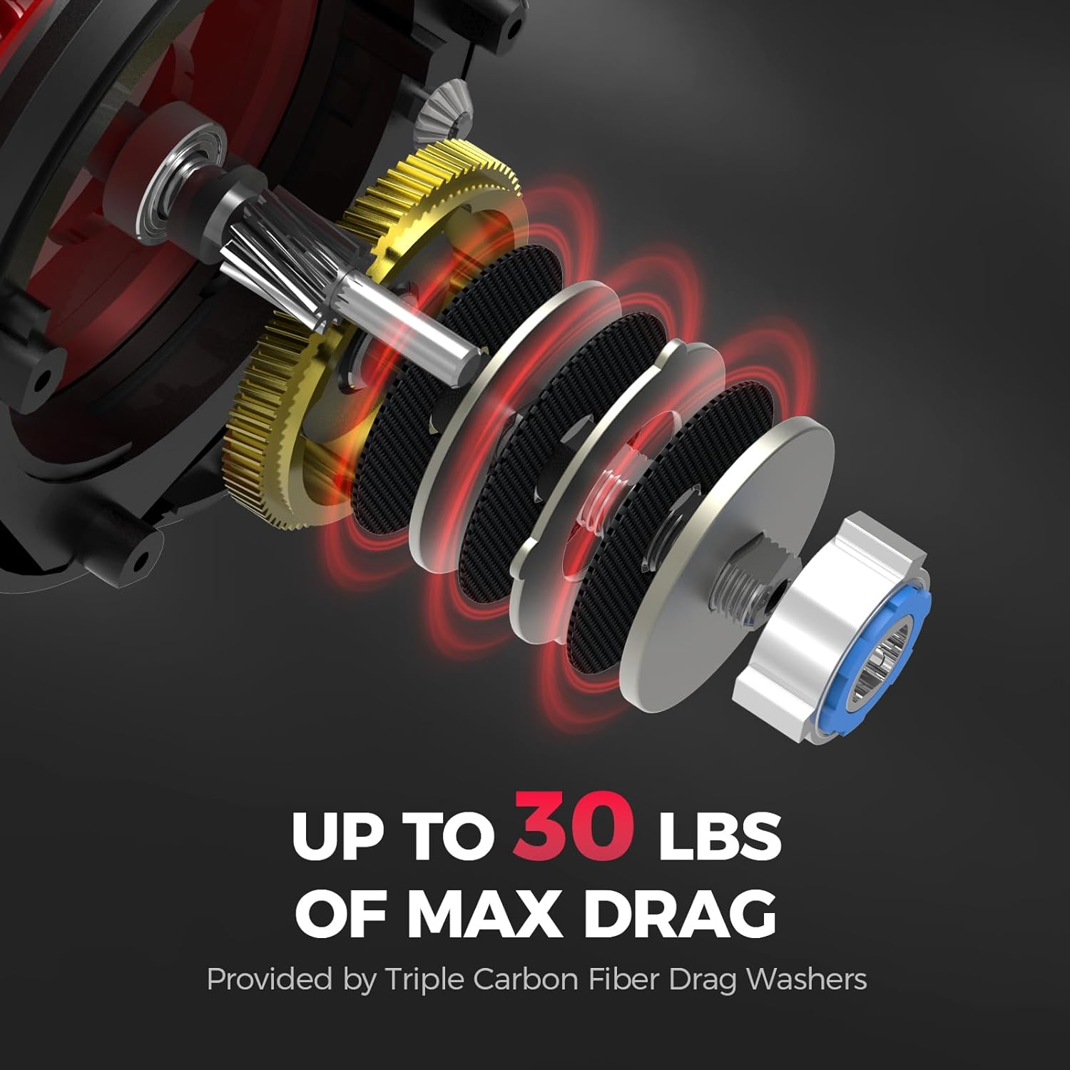 KastKing ReKon Round Baitcasting Fishing Reel, Saltwater Inshore Surf Trolling Reel, Up to 30LBS Powerful Max Drag, Conventional Reel for Catfish, Musky, Bass, Durable Graphite Frame for Saltwater - Image 3